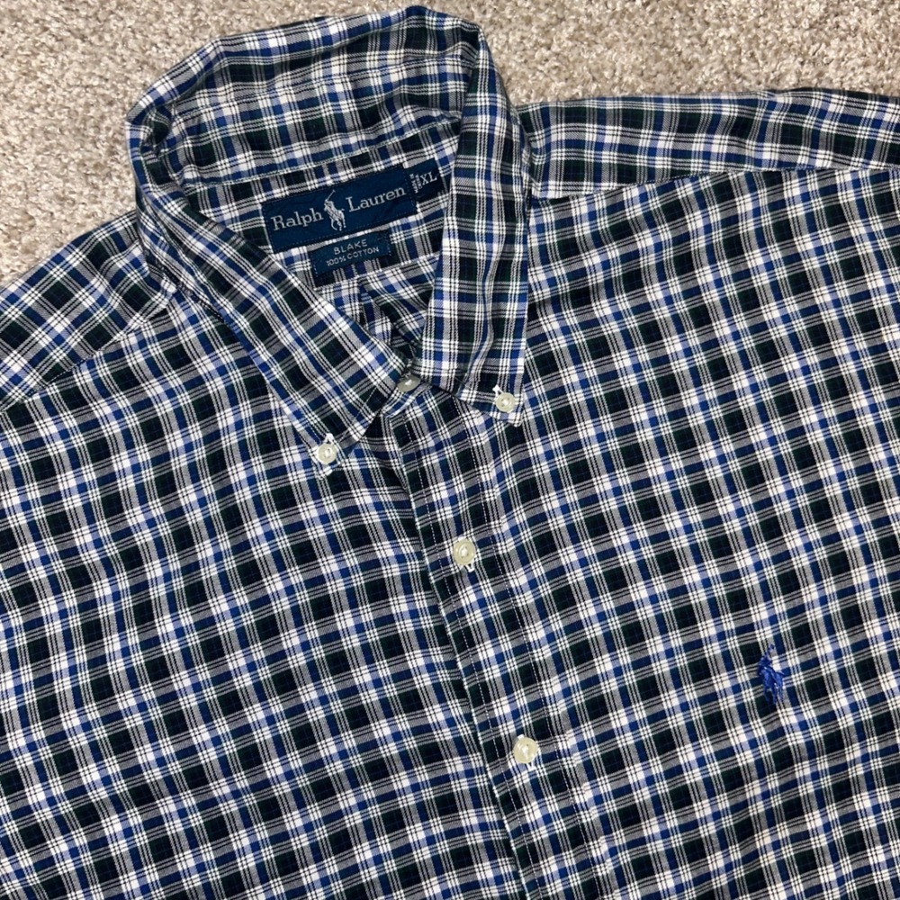 Ralph Lauren Blake Button Down Shirt Men Size XL Blue Plaid Pony Preppy Cotton